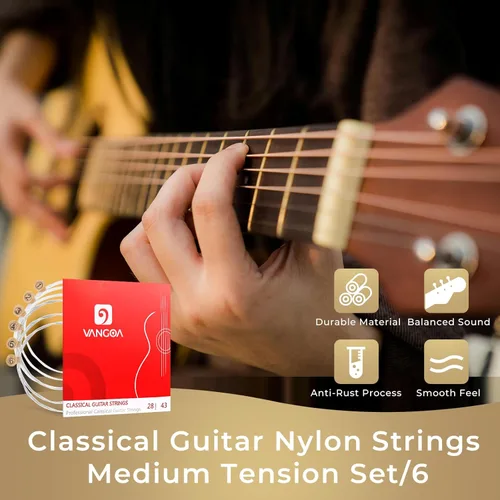 Miniatura 8 de Vangoa Guitarra clásica, cuerdas de nailon de 39 pulgadas, guitarra española para principiantes de tamaño completo con tapa de abeto y respaldo
