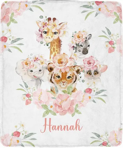 Miniatura 22 de Artsadd Manta personalizada con nombre, manta personalizada de animales de la selva, manta personalizada de safari para niños, niñas, baby shower