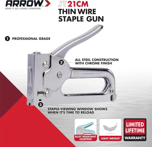 Miniatura 2 de Arrow JT21CM - Pistola grapadora profesional de carga ligera para tapicería, manualidades, oficina, compatible con grapas de 14", 516 o 38