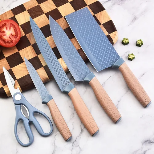Miniatura 2 de Juego de cuchillos de cocina, juego de 6 piezas de cuchillos azules y afilados Retrosohoo para la cocina, juego de cuchillos de chef de acero