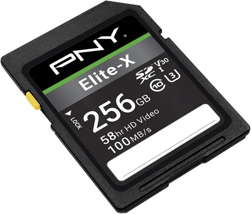 Miniatura 2 de PNY Tarjeta de memoria flash Elite-X Class 10 U3 V30 SDXC de 256 GB, 100 MB/s, clase 10, U3, V30, 4K UHD, Full HD, UHS-I, SD de tamaño completo