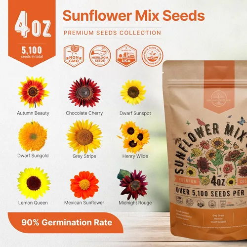 Miniatura 3 de Paquete de Semillas de Mezcla de Girasol 4 oz - Más de 5,100 Semillas de Girasol Reliquia No-GMO para Plantar, Flores Anuales en Paquete de Semillas