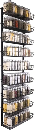 Miniatura 5 de SWOMMOLY – Estante de pared ajustable para especias, 9 niveles de doble uso (multiusos), color negro