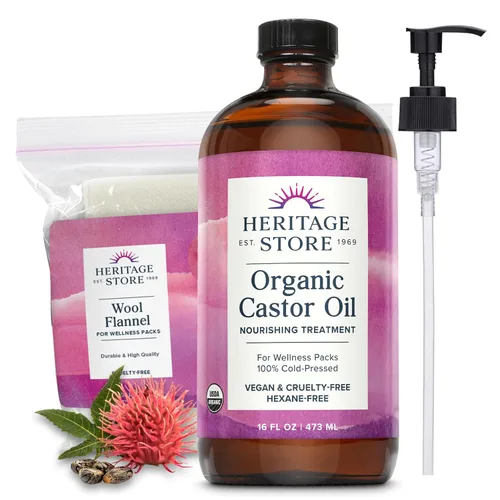Miniatura 7 de HERITAGE STORE Aceite de ricino orgánico, botella de vidrio, tratamiento nutritivo para el cabello y la piel, aceite para el cabello, suero
