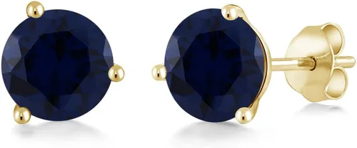 Miniatura 180 de Gem Stone King Aretes de oro de 14 quilates, 0.236 in, piedra natal redonda, Martini, 3 puntas, aretes de oro para mujer