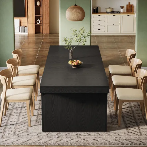 Miniatura 5 de Tribesigns Mesa de comedor de granja de 71 pulgadas para 6-8, mesa de cocina larga y moderna de madera con diseño arqueado, muebles de comedor