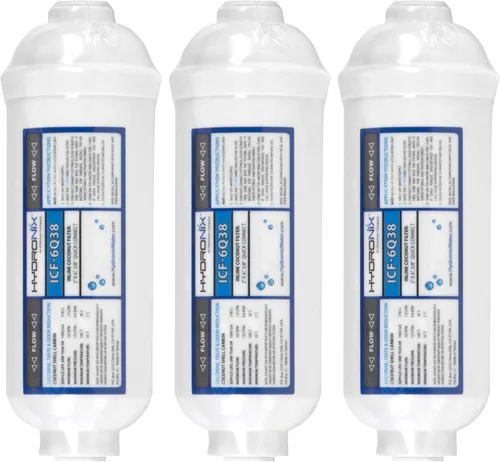 Hydronix HX-ICF-6Q38/3 Filtro de agua de ósmosis inversa en línea, refrigerador y hielo Coconut Gac de 2 x 6, 1000 galones, Qc de 3/8 de pulgada,