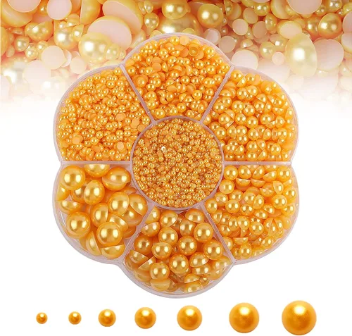 Miniatura 25 de 5600 PIEZAS Medias Perlas Redondas Planas Imitación Perlas para Manualidades, 7 Tamaños para Arte de Uñas DIY, Creación de Joyería, Zapatos, Taza