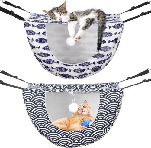 Miniatura 8 de Unittype Hamaca para Jaula de Gato Colgante de 2 Piezas, Cama Colgante para Mascotas de Doble Capa de Felpa Suave, Hamaca Cómoda Colgante