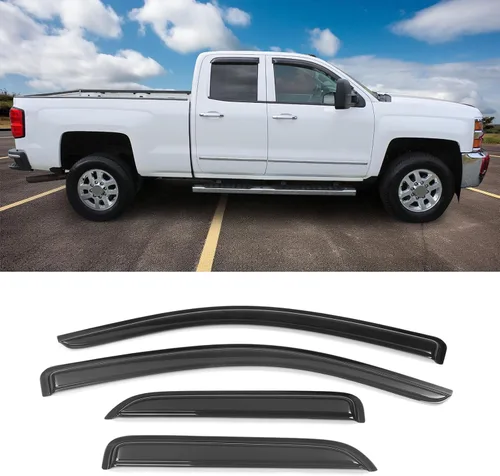 IKON MOTORSPORTS Viseras para ventanas, compatibles con Chevrolet Silverado y GMC Sierra de cabina extendida 2014-2019, protectores de ventana