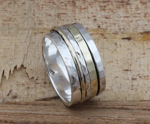 Miniatura 4 de 925 Silver Ring, Handmade Ring Women, Wide Band Ring, Spinning Silver Ring, Fidget Spinner Ring, Anxiety Spinner Ring, Spinner Band Ring, Thumb