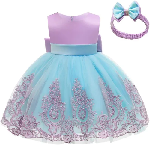 Miniatura 2 de CMMCHAAH - Vestidos de fiesta y concurso, con encaje y bordado, con lazo, tutú y diadema, para bebés y niñas, tallas 0-6T