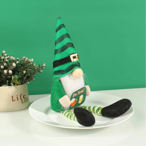 Miniatura 4 de Decoraciones del día de San Patricio, adornos de muñeca de gnomo irlandés de primavera, muñeco de elfo decorativo, trébol verde, regalo