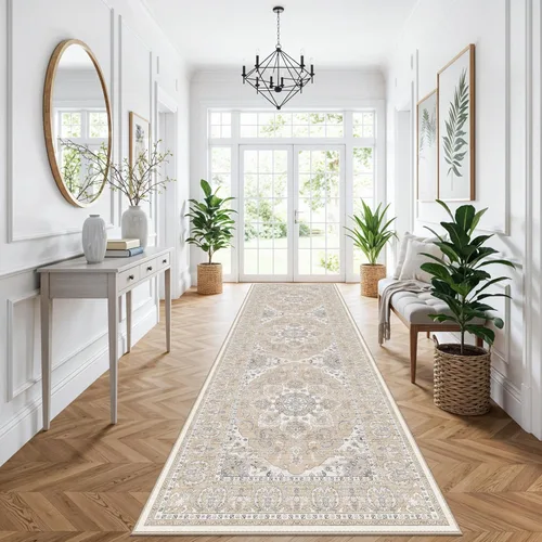 Miniatura 60 de Alfombra lavable para entrada de 2x3 pies - Alfombra pequeña de entrada vintage desgastada oriental antideslizante que no suelta pelusa, suave