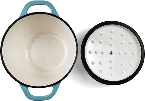 Miniatura 6 de HAWOK Horno holandés de hierro fundido esmaltado con tapa, 5 cuartos de galón, horno holandés redondo profundo con asas dobles, verde