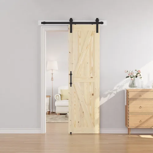 Miniatura 4 de SMARTSTANDARD Puerta corredera de granero de 28 x 84 pulgadas con kit de herrajes para puerta de granero de 5 pies incluido, puerta de madera