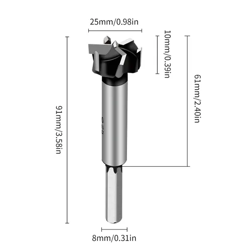 Miniatura 2 de Forstner Broca Forstner con punta de carburo de 1 pulgada para madera dura, sierra de agujero de perforación de madera, herramienta cortadora
