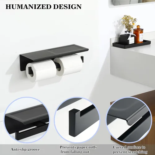 Miniatura 5 de Alise Soporte doble para papel higiénico, soporte de papel higiénico para baño con estante, soporte de rollo de papel higiénico de acero inoxidable