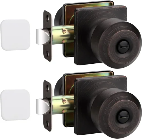 Miniatura 25 de EHOMEWARE Paquete de 2 pomos de puerta interiores, manija de puerta negra con cerradura, pomo de puerta de dormitorio/baño sin llave, pomo redondo