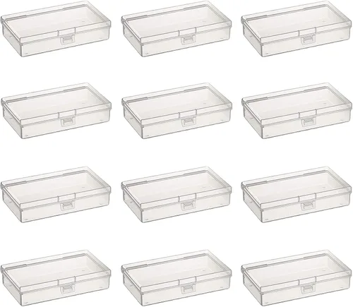 Miniatura 10 de 100 unidades de cajas de almacenamiento rectangulares mini de plástico transparente con tapa con bisagras para cuentas y otros artículos pequeños