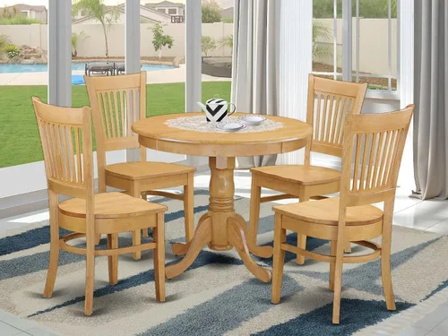 Miniatura 2 de East West Furniture ANVA3-BLK-C - Juego de mesa de comedor moderno de 3 piezas que contiene una mesa de cocina redonda con pedestal y 2 sillas