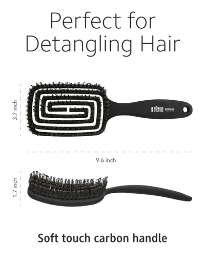 Miniatura 5 de Ibiza Hair Cepillo desenredante de ventilación de contorno con cerdas de punta de bola de jabalí/nailon Diseño geométrico que se adapta a