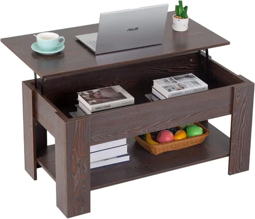 Miniatura 8 de FDW Mesa de Centro Elevable de 39.4 pulgadas con Compartimento Oculto y Estante de Almacenamiento, Tablero de Madera Elevable para Hogar, Sala