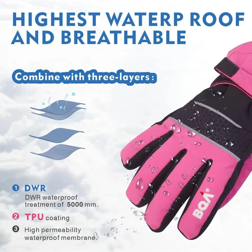 Miniatura 3 de BQA Guantes de esquí para niños, impermeables, para invierno, clima frío, snowboard, nieve, guantes cálidos para niños y niñas