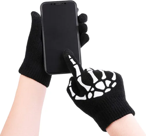 Miniatura 4 de Cooraby 3 pares de guantes de esqueleto para pantalla táctil, para Halloween, que brillan en la oscuridad, guantes de hueso de calavera de dedo