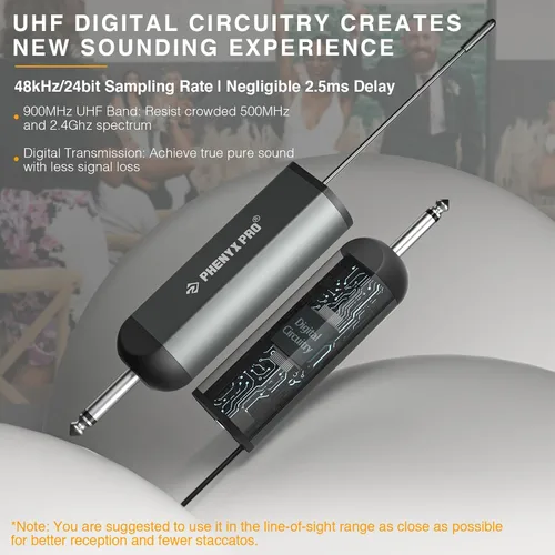 Miniatura 2 de Phenyx Pro Sistema de micrófono inalámbrico digital único, con mini receptor, transmisor de bolsillo, 15 canales en banda UHF de 900 MHz, micrófono