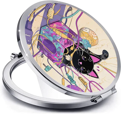 Miniatura 12 de Espejo compacto para mujeres, mini espejo redondo de maquillaje de viaje de bolsillo, bonito espejo de bolsillo plegable portátil pequeño para Flor