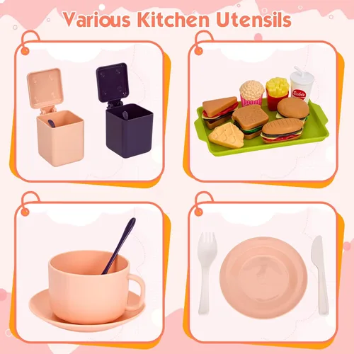 Miniatura 7 de 118 piezas de accesorios mini para cocina de juego para niños, juego de cocina de simulación con utensilios de cocina, vajilla y 2 juegos de frutas