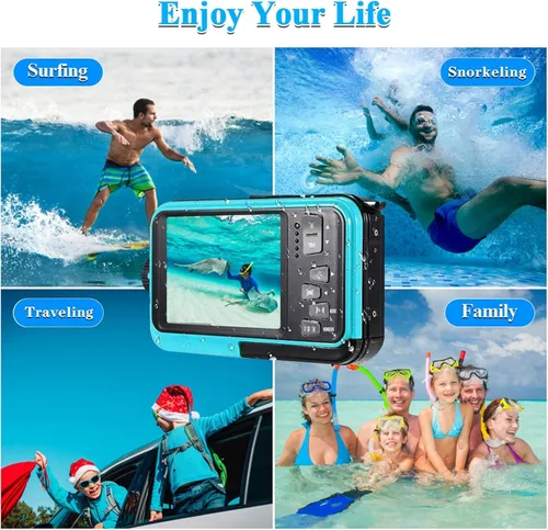 Miniatura 3 de Acuvar Cámara submarina de 48MP con tarjeta de 32 GB – Cámara digital impermeable de 11 pies, selfie de doble pantalla, enfoque automático, cámara