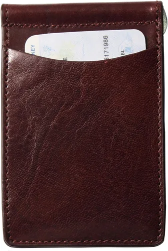 Miniatura 3 de Storus Cartera de afeitar, cartera delgada de cuero italiano con abrazadera de metal para efectivo + placa de grabado