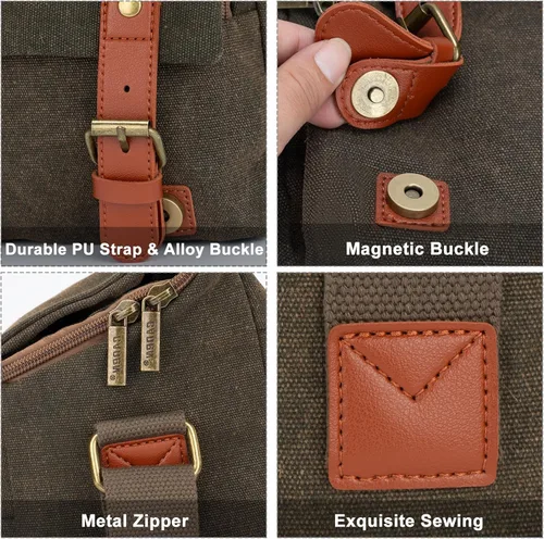 Miniatura 4 de CADeN - Bolso para cámara compacto de cuero con ribete de tela de lona, compatible con Nikon, Canon, Sony, cámara sin espejo y lentes, resistente al