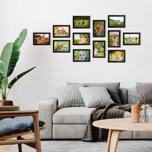 Miniatura 6 de Hoikwo 18 paquetes de marcos de fotos de plástico negro de 3.5x5 multifuncionales con cubierta de plástico para fotos familiares, obras de arte