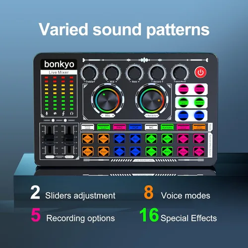 Miniatura 2 de Mezclador de Audio Profesional, Tarjeta de Sonido en Vivo F999 con Mezclador DJ para Transmisión/Podcast/Juegos, Equipo Profesional de Estudio Negro