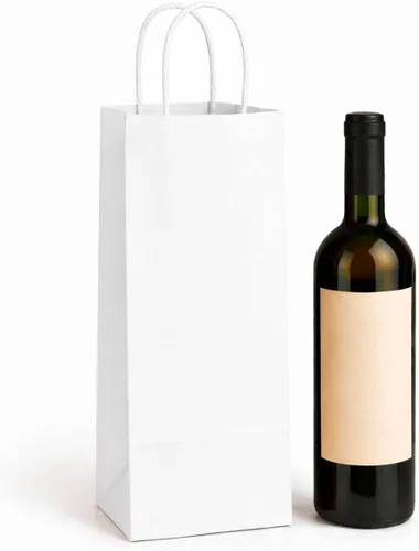 Bolsas de regalo de vino kraft con asas, paquete de 50 bolsas de papel marrón para botellas de vino, 5.25 x 3.25 x 13 pulgadas (kraft blanco)