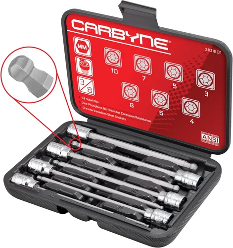Miniatura 9 de CARBYNE Juego de llaves Torx extra largas de 7 piezas, T10 a T40, 3/8 pulgadas, brocas de acero S2, enchufes CrV, fosfato de zinc, 6.1 pulgadas