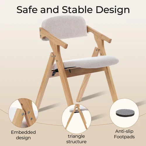 Miniatura 6 de Sillas plegables con asientos acolchados, silla de comedor apilable de madera, sillas de comedor plegables fáciles de almacenar para cocina, sala
