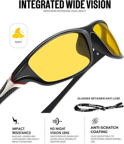 Miniatura 3 de KALIYADI 4 Pack Polarized Sunglasses-Men Sports Sun-glasses: Mens Sunglasses UV Protection for Fishing Driving Cycling A15-visión nocturna/visión