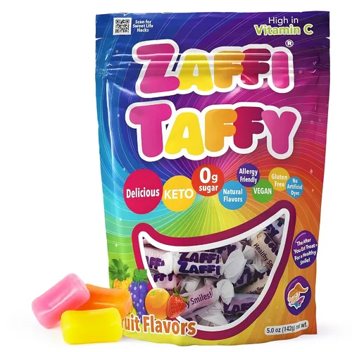Zaffi Taffy - Caramelos sin azúcar, sin tintes, aptos para dieta cetogénica y diabéticos, golosinas aprobadas por dentistas para niños (sabor a