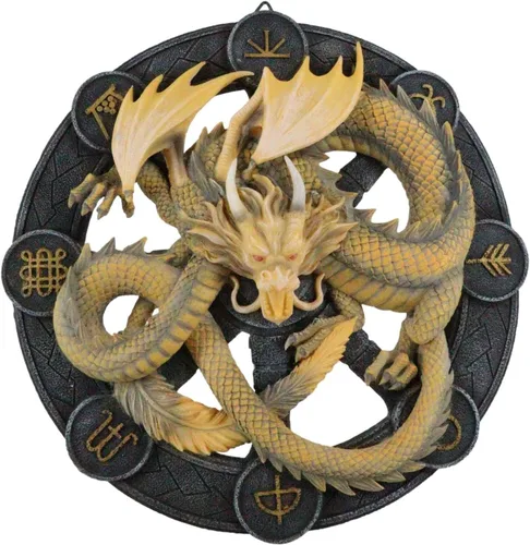 Ebros Gift Wicca Neo Paganism Sabbats Rueda del Año Fantasía Dragón con Símbolos Sagrados Decoración de Pared Escultura por Anne Stokes Dragons