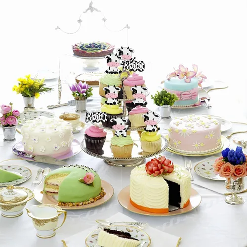 Miniatura 4 de Rsstarxi Paquete de 24 adornos para cupcakes de vaca con purpurina de animales de granja Moo para cupcakes temáticos de vaca, baby shower, fiesta