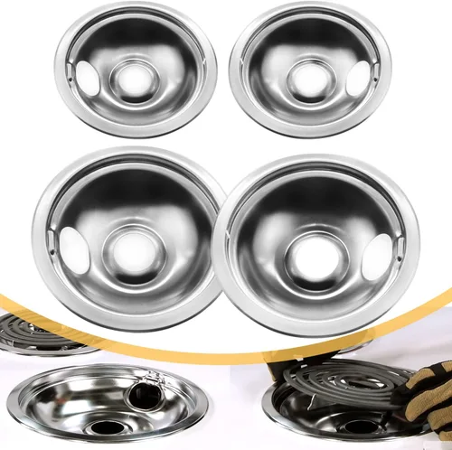 Miniatura 7 de Juego de 4 cuencos reflectantes cromados universales para estufas de gas, anillos para quemadores compatibles con Whirlpool W10278125 W10196405