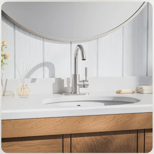 Miniatura 2 de Phiestina WE08E-BN - Grifo de lavabo de baño de una sola manija con placa de cubierta de 4 pulgadas y drenaje de metal, apto para instalación de 1