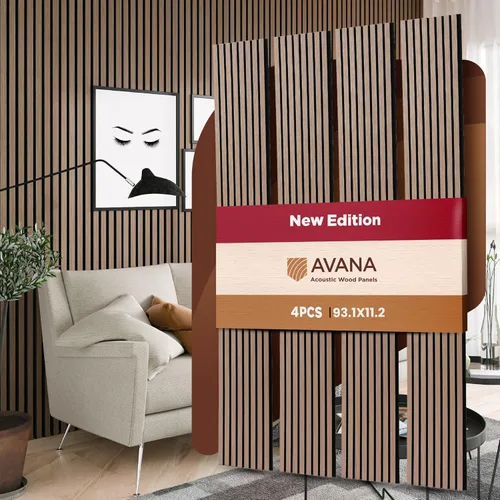 Miniatura 55 de Avana Paneles de pared de madera acústica de 94.4 x 12.6 pulgadas, 2 piezas de paneles acústicos de roble negro, paneles de pared para decoración