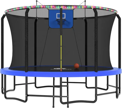 Miniatura 19 de ACWARM HOME Trampoline Outdoor 8FT 10FT 12FT 14FT 15FT 16FT Trampoline with Basketball Hoop and LED Lights, Recreational Trampolines for Kids and