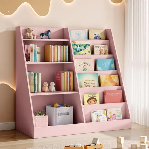 Miniatura 9 de Tatub Estantería de madera para niños de 6 niveles y almacenamiento de juguetes, organizador de juguetes para niños con estantes para libros, Blanco