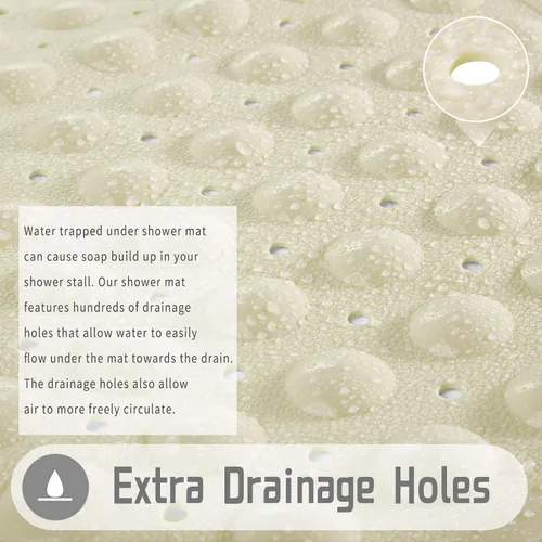 Miniatura 4 de Yimobra Tapete para ducha antideslizante, 21 x 21 pulgadas, tapete cuadrado suave para ducha con ventosas y agujeros de drenaje, tapetes para baño